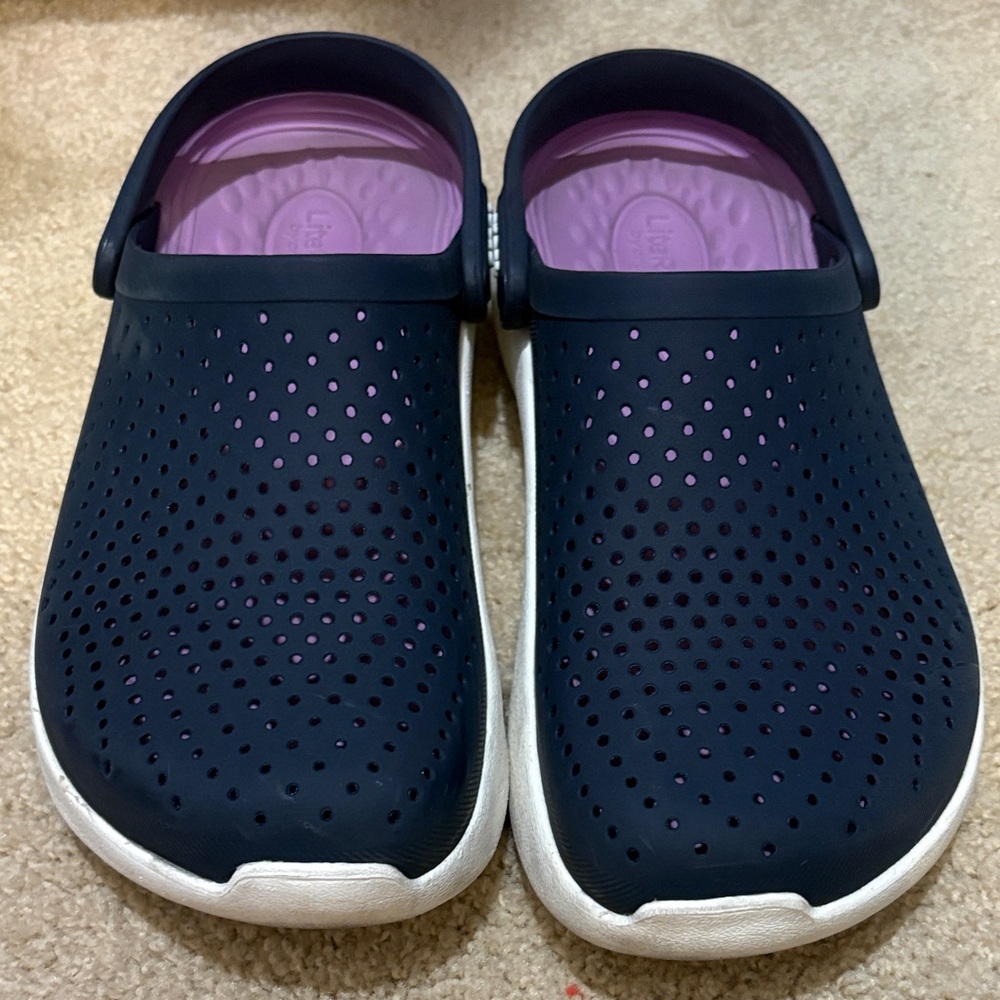 CROCS Black and Purple Slip-On Clogs